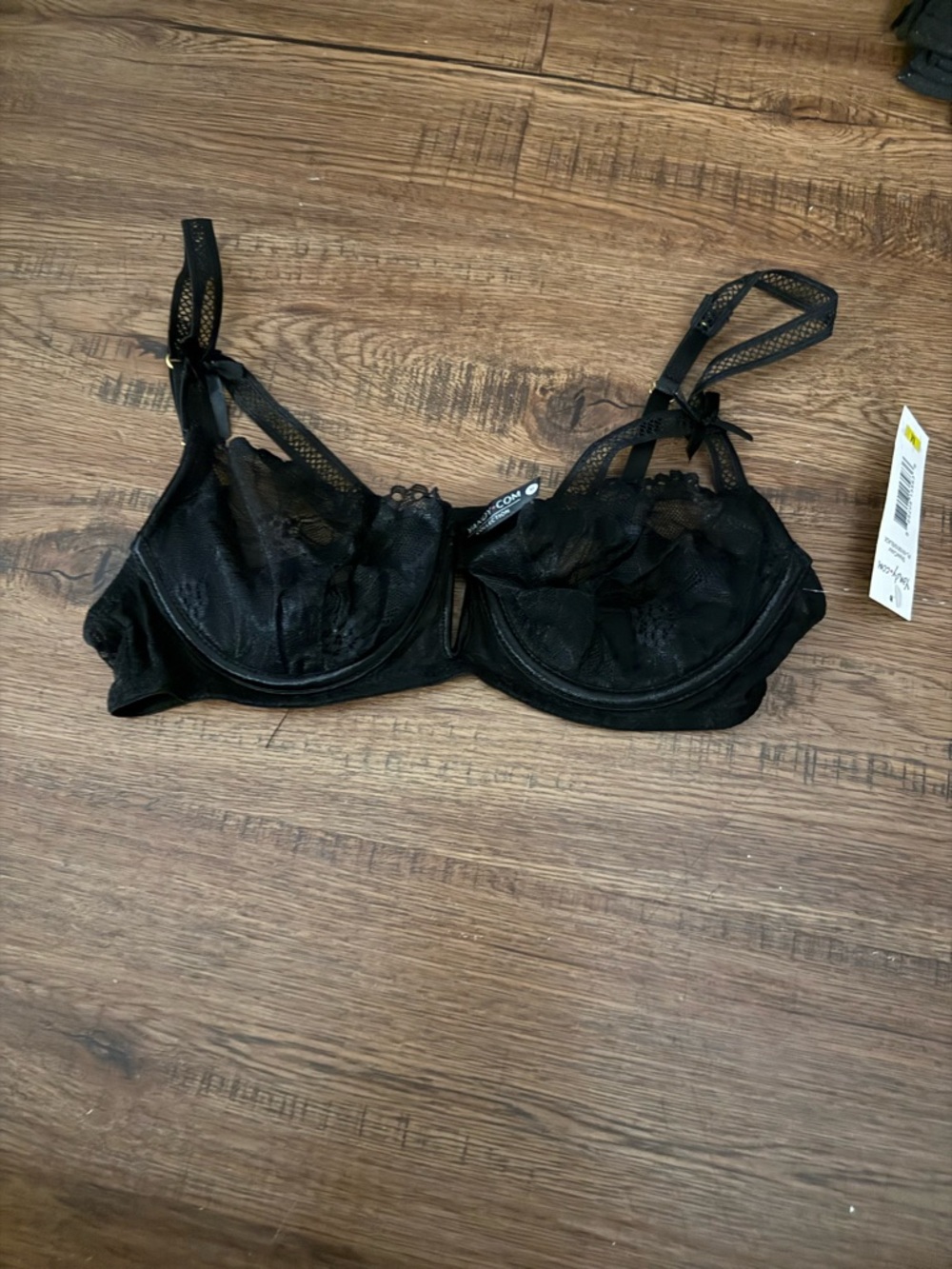 Yandy Black Lace Underwire Bra with Decorative Mesh Straps